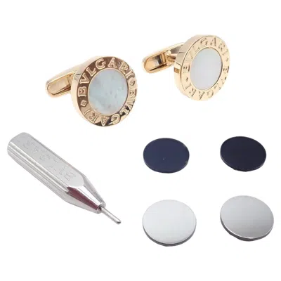 Pre-owned Bulgari Bvlgari  Multicenter Mother Of Pearl Onyx Yellow Gold Cufflinks Kit Set