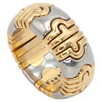 Pre-owned Bulgari Bvlgari  Parentesi 18k Yg And Steel Wide Band Ring In Multiple