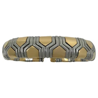 Pre-owned Bulgari Bvlgari  Parentesi Tubogas Alveare Bangle Bracelet Cuff 18k Gold Steel In Multi