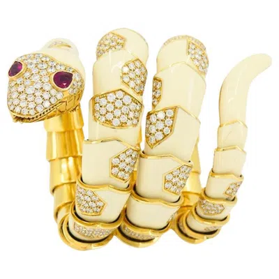 Pre-owned Bulgari Bvlgari  Rare Serpenti Watch 18k Gold White Enamel Gemstones