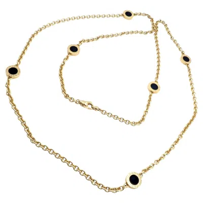 Pre-owned Bulgari Bvlgari  Signature Black Onyx 29.5" Long Yellow Gold Link Necklace