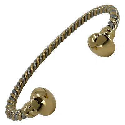 Pre-owned Bulgari Bvlgari  Tubogas 18k Yellow Gold Steel Twist Bangle Bracelet Cuff