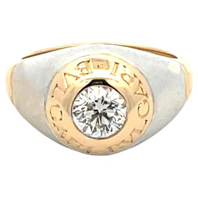 Pre-owned Bulgari Bvlgari Bvlgari Diamond Ring In 18k White And Yellow Gold