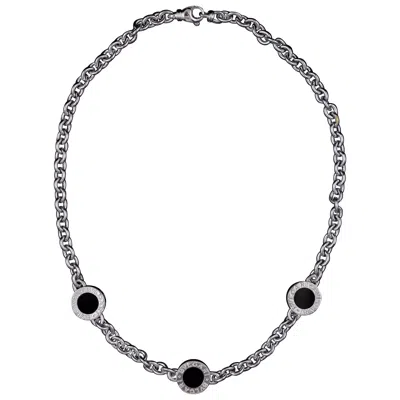 Pre-owned Bulgari Bvlgari Bvlgari Onyx Iconic Disc Triple Motif 18k White Gold Necklace