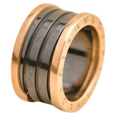 Pre-owned Bulgari Bvlgari B.zero1 18k Rose Gold Black Ceramic Ring Size 55 In Red