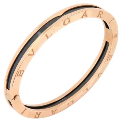 Pre-owned Bulgari Bvlgari B.zero1 Black Ceramic & 18k Rose Gold Hinged Bangle Bracelet 56 Gr. In Red