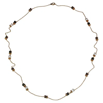 Pre-owned Bulgari Bvlgari B.zero1 Black White Bronze Ceramic 19 Rondel Long Rose Gold Necklace