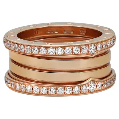 Pre-owned Bulgari Bvlgari B.zero1 Diamond Band Ring 18k Rose Gold Size 57 Us 8 In Red