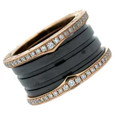 Pre-owned Bulgari Bvlgari B.zero1 Diamond Black Ceramic 18k Rose Gold Ring Size 6 (52) New B&p's In Red