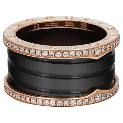 Pre-owned Bulgari Bvlgari B.zero1 Diamond Black Ceramic Four Band Ring 18k Rose Gold 56 Us 7.5 In Red