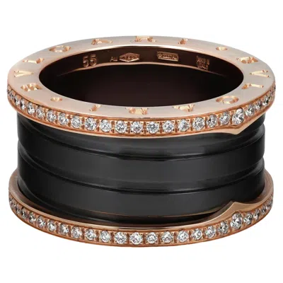 Pre-owned Bulgari Bvlgari B.zero1 Diamond Ceramic Four Band Ring 18k Rose Gold Size 52 Us 6 In Red