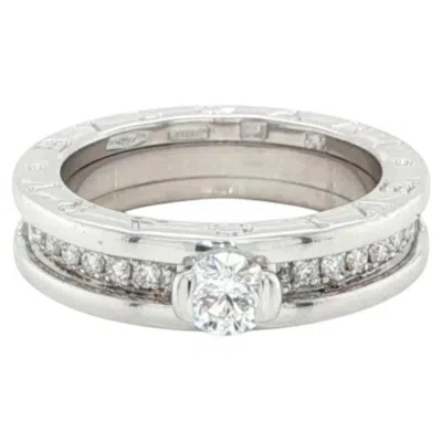 Pre-owned Bulgari Bvlgari B.zero1 Diamond Solitaire 18k White Gold Ring W/cert Size Us 6 Eu 52