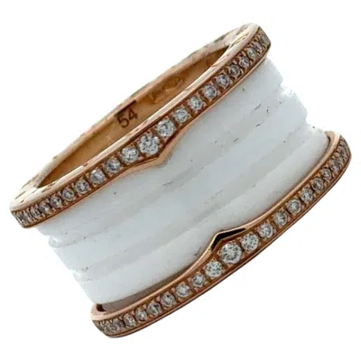 Pre-owned Bulgari Bvlgari B.zero1 Diamond White Ceramic 18krg Band Ring B&p's Size 54 (us 7) New