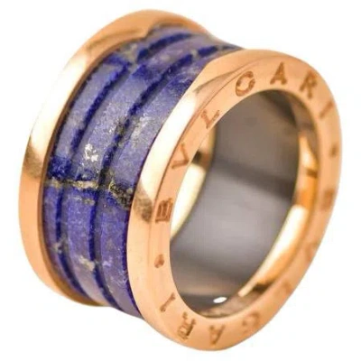 Pre-owned Bulgari Bvlgari B.zero1 Lapis Lazuli 18k Rose Gold Ring Size 52 In Red