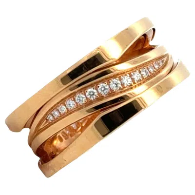 Pre-owned Bulgari Bvlgari B.zero1 Legend Gold 18 Karat Rose Gold Ring With Diamonds Size 55 B&p Ne In Red