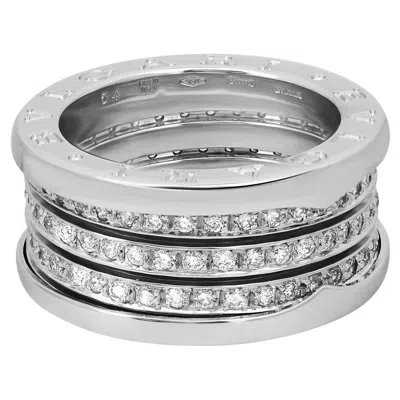 Pre-owned Bulgari Bvlgari B.zero1 Pave Diamond Four Band Ring 18k White Gold 54 Us 6.5