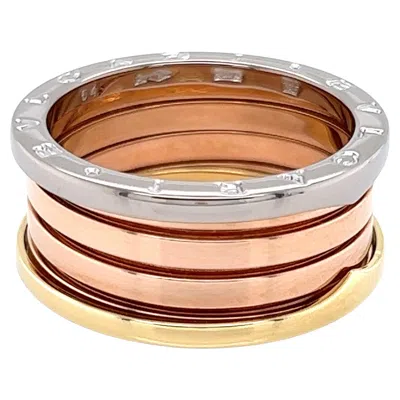 Pre-owned Bulgari Bvlgari B.zero1 Three Band 18k Rose White & Yellow Gold Ring Size 10.5