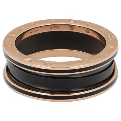 Pre-owned Bulgari Bvlgari B.zero1 Two Band Matt Black Ceramic Ring 18k Rose Gold Size 54 Us 6.75 In Red