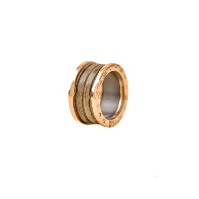 Pre-owned Bulgari Bvlgari B.zero1 Wood 18k Rose Gold Ring Size 57 In Red