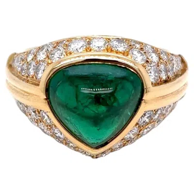 Pre-owned Bulgari Bvlgari Cabochon Certified Emerald And Diamond “trombino” Ring, Rome, 1970s In Green