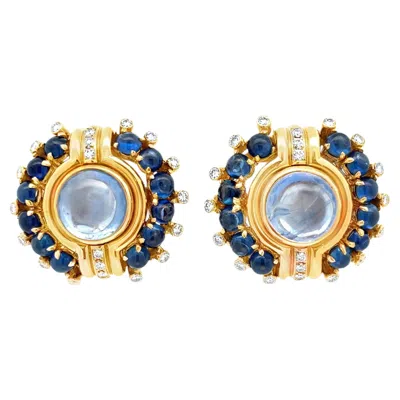 Pre-owned Bulgari Bvlgari Cabochon Sapphire Earrings In Blue
