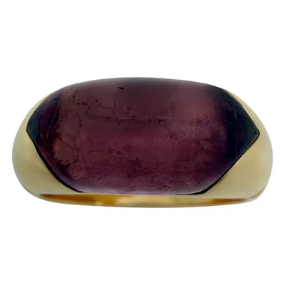 Pre-owned Bulgari Bvlgari Certica Tronchetto 18k Yellow Gold Rubellite Pink Purple Tourmaline Ring