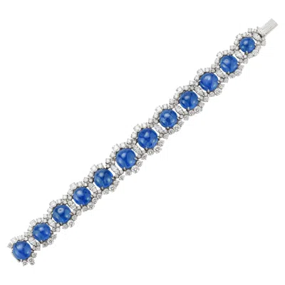 Pre-owned Bulgari Bvlgari Certified Natural Burmese Cabochon Sapphire And Diamond Bracelet In Blue