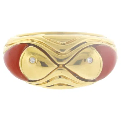 Pre-owned Bulgari Bvlgari Coral And Diamond Fish Ring In Red