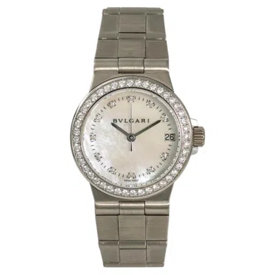 Pre-owned Bulgari Bvlgari Diagono Lcvw29g Womens Quartz 18k White Gold Watch Mop Dial 29mm