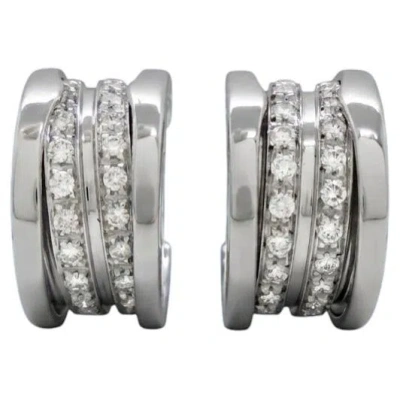 Pre-owned Bulgari Bvlgari Diamond Hoop Clip Earrings In 18 Karat White Gold