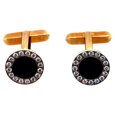 Pre-owned Bulgari Bvlgari Diamond Onyx Cufflinks In Black
