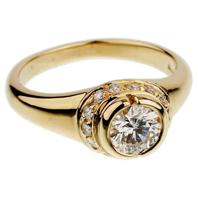 Pre-owned Bulgari Bvlgari Diamond Solitaire Cocktail Yellow Gold Ring Sz 5 1/4