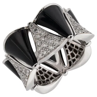 Pre-owned Bulgari Bvlgari Diva's Dream Onyx Diamond 18k White Gold Ring