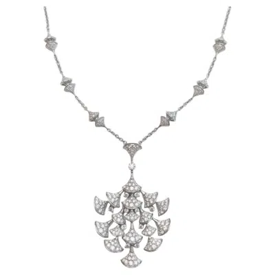 Pre-owned Bulgari Bvlgari Divas Dream Diamond Long Pendant Necklace 18k White Gold Fan Motif