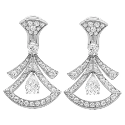 Pre-owned Bulgari Bvlgari Divas' Dream Pear & Round Cut Diamond Openwork Earrings 18k White Gold