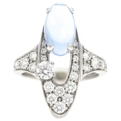 Pre-owned Bulgari Bvlgari Elisia Ring With Blue Topaz And Diamonds