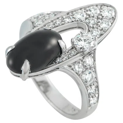 Pre-owned Bulgari Bvlgari Elysia 18k White Gold 0.65ct Diamond And Onyx Ring Bv13-040726