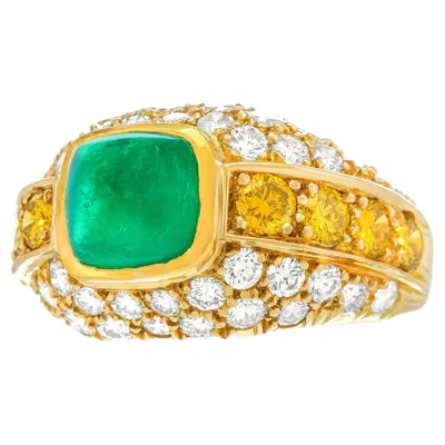 Pre-owned Bulgari Bvlgari Emerald & Diamond Ring In Green