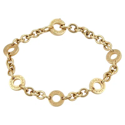 Pre-owned Bulgari Bvlgari Engraved Circle Station 18k Yellow Gold Chain Bracelet 6.25"