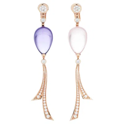 Pre-owned Bulgari Bvlgari Festa Amethyst, Rose Quartz And Diamond Dangle Earrings In 18k Rose Gold In Red