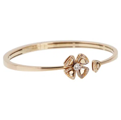 Pre-owned Bulgari Bvlgari Fiorever Diamond 18k Rose Gold Bangle Bracelet Sz M In Red