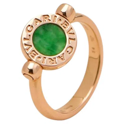 Pre-owned Bulgari Bvlgari Flip Ring Jade And Pave Diamond 18k Rose Gold Size 54 In Red