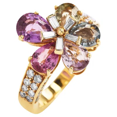 Pre-owned Bulgari Bvlgari Flower Natural Sapphire Diamond 18k Yellow Gold  Ring