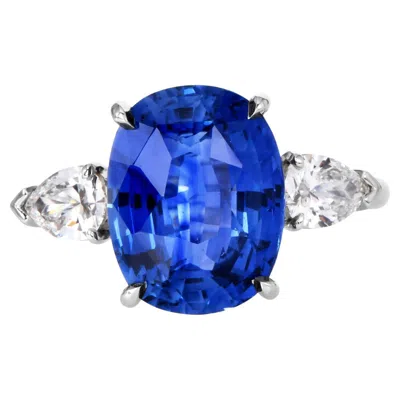 Pre-owned Bulgari Bvlgari Gia Sapphire & Diamond  Three-stone Ring In Blue