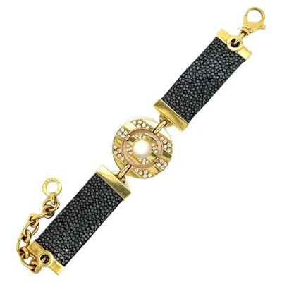 Pre-owned Bulgari Bvlgari Gold Diamond Leather Bracelet In Multi