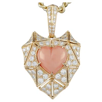 Pre-owned Bulgari Bvlgari High Jewelry 18k Yellow Gold Diamond And Coral Heart Pendant