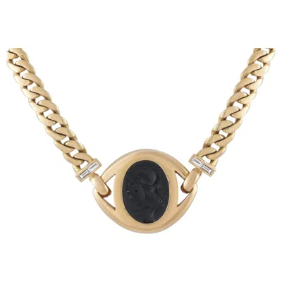 Pre-owned Bulgari Bvlgari Intaglio 18k Yellow Gold Diamond Necklace Bv08-060526