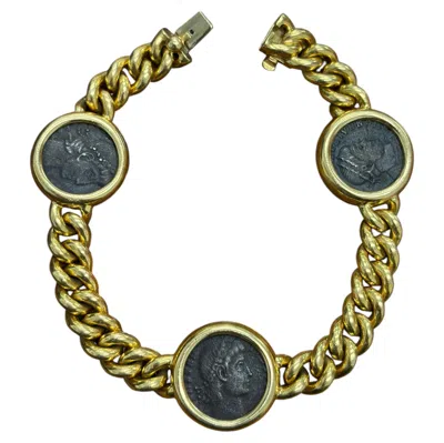 Pre-owned Bulgari Bvlgari Italy 18k Yellow Gold & Ancient Roman 3 Coin Motif Monete Bracelet Rare