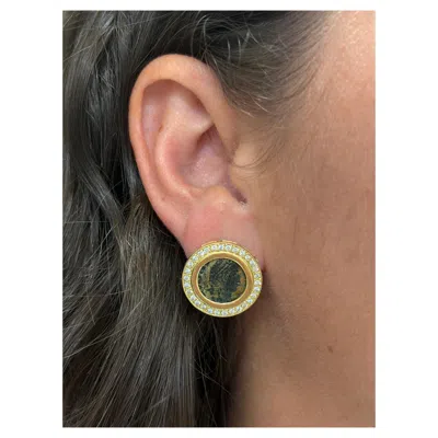 Pre-owned Bulgari Bvlgari Italy 18k Yellow Gold, Diamond & Ancient Roman Coin Monete Earrings Rare