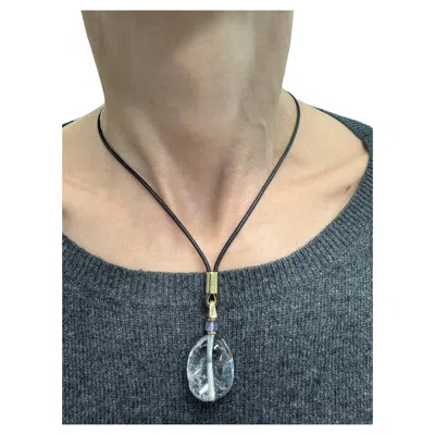 Pre-owned Bulgari Bvlgari Italy 18k Yellow Gold, Leather, Amethyst & Rock Crystal Necklace 1980s